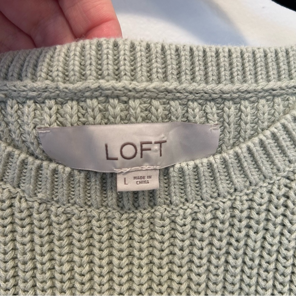 LOFT Cable Knit Knit Sweater Vest L 100% Cotton Sage Light Academia Minimalist - Picture 4 of 8